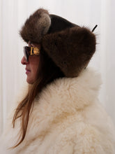 Load image into Gallery viewer, leather and fur chapka