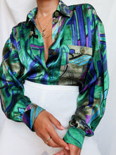 Load image into Gallery viewer, "Peacock" satin shirt