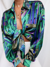 Load image into Gallery viewer, "Peacock" satin shirt