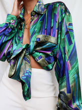 Load image into Gallery viewer, "Peacock" satin shirt