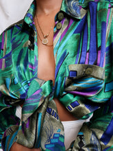 Load image into Gallery viewer, "Peacock" satin shirt