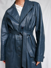 Load image into Gallery viewer, Denim blue leather trench