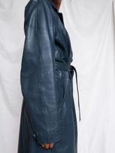 Load image into Gallery viewer, Denim blue leather trench