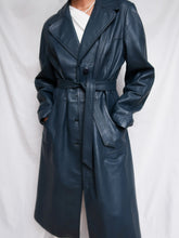 Load image into Gallery viewer, Denim blue leather trench
