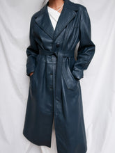 Load image into Gallery viewer, Denim blue leather trench
