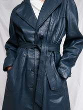 Load image into Gallery viewer, Denim blue leather trench