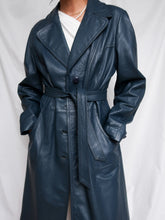 Load image into Gallery viewer, Denim blue leather trench