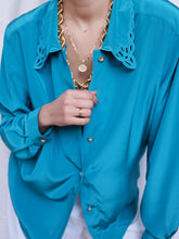Load image into Gallery viewer, "Nina" blue satin shirt