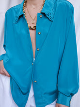 Load image into Gallery viewer, "Nina" blue satin shirt