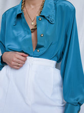 Load image into Gallery viewer, "Nina" blue satin shirt