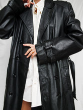 Load image into Gallery viewer, black leather trench coat