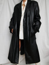 Load image into Gallery viewer, black leather trench coat
