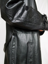 Load image into Gallery viewer, black leather trench coat