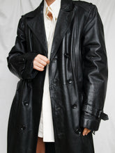 Load image into Gallery viewer, black leather trench coat
