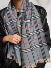 Load image into Gallery viewer, Grey Blue checked scarf