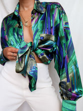 Load image into Gallery viewer, &quot;Peacock&quot; satin shirt
