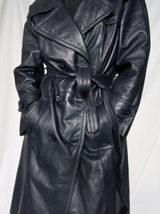 "Navy" leather trench coat