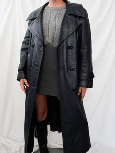 "Navy" leather trench coat