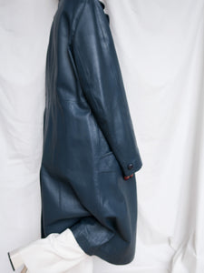 Denim blue leather trench