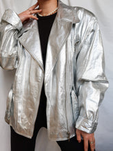 Load image into Gallery viewer, « Silver » metallic leather jacket
