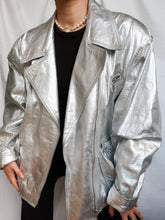 Load image into Gallery viewer, « Silver » metallic leather jacket
