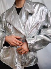 Load image into Gallery viewer, « Silver » metallic leather jacket
