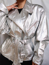 Load image into Gallery viewer, « Silver » metallic leather jacket
