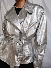 Load image into Gallery viewer, « Silver » metallic leather jacket
