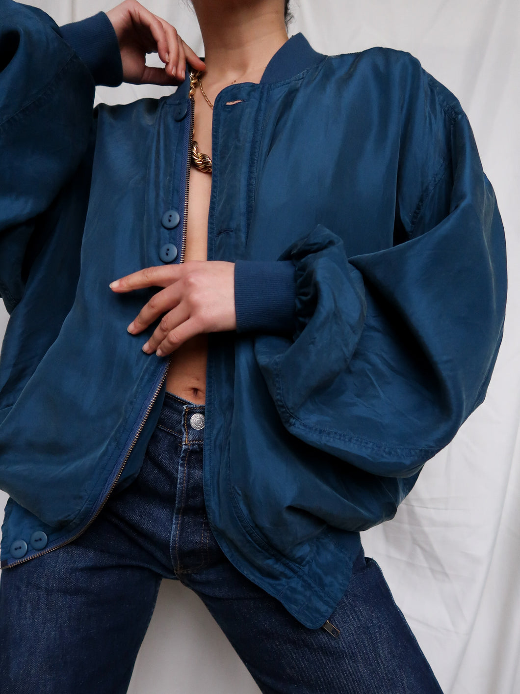 Petrol blue silk bombers