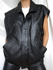Leather sleeveless jacket
