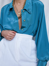 Load image into Gallery viewer, &quot;Nina&quot; blue satin shirt
