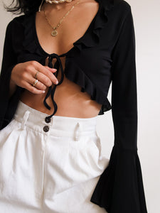 Black top with ruffles