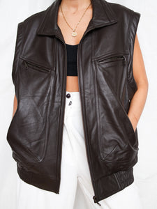 Brown sleeveless leather jacket (L men)